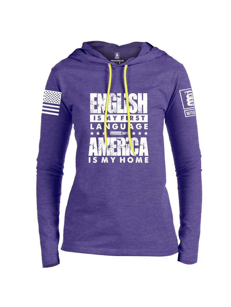 Battleraddle English Is My Language White Sleeve Print Womens Thin Cotton Lightweight Hoodie