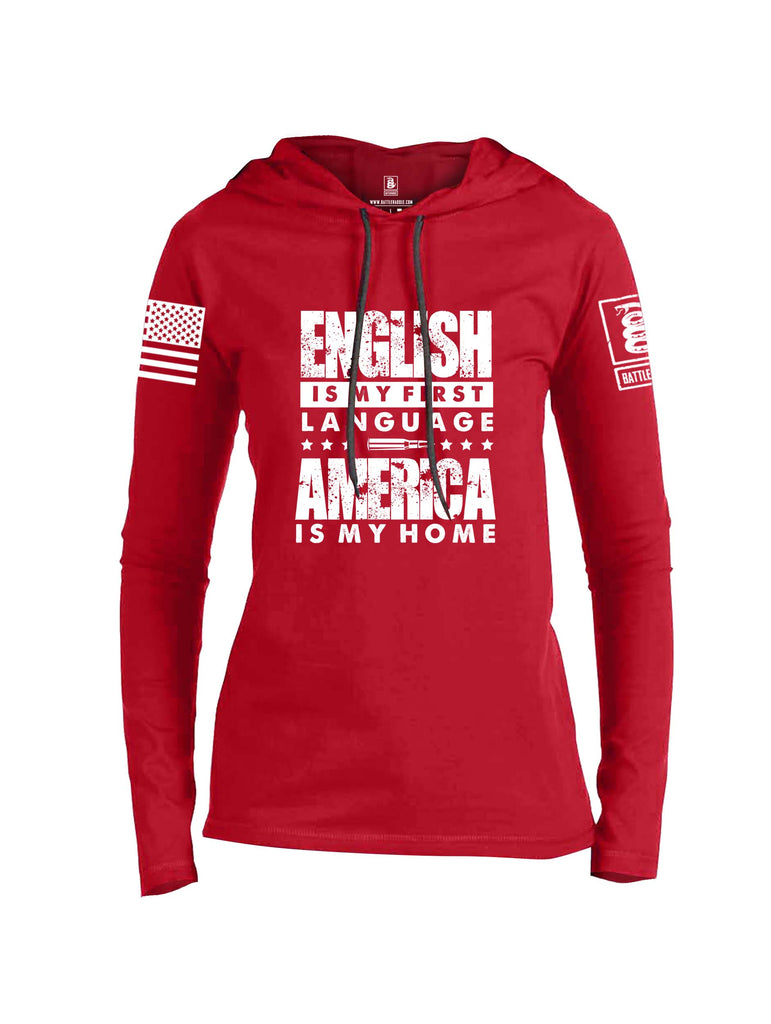 Battleraddle English Is My Language White Sleeve Print Womens Thin Cotton Lightweight Hoodie
