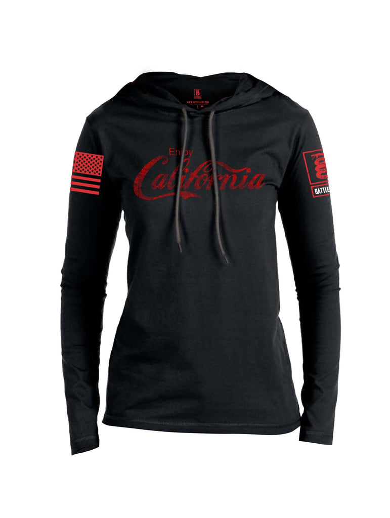 Battleraddle Enjoy California Red Sleeve Print Womens Thin Cotton Lightweight Hoodie