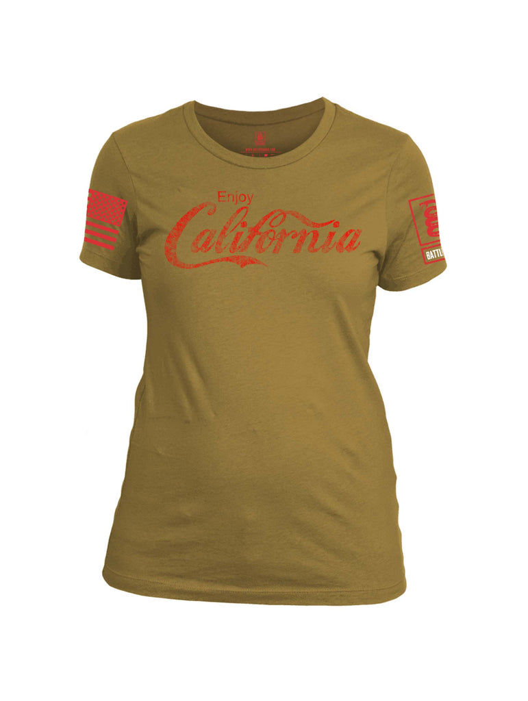 Battleraddle Enjoy California Red Sleeve Print Womens Cotton Crew Neck T Shirt