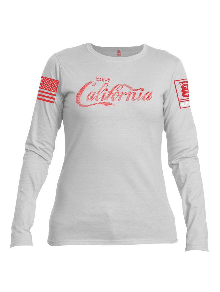 Battleraddle Enjoy California Red Sleeve Print Womens Cotton Long Sleeve Crew Neck T Shirt