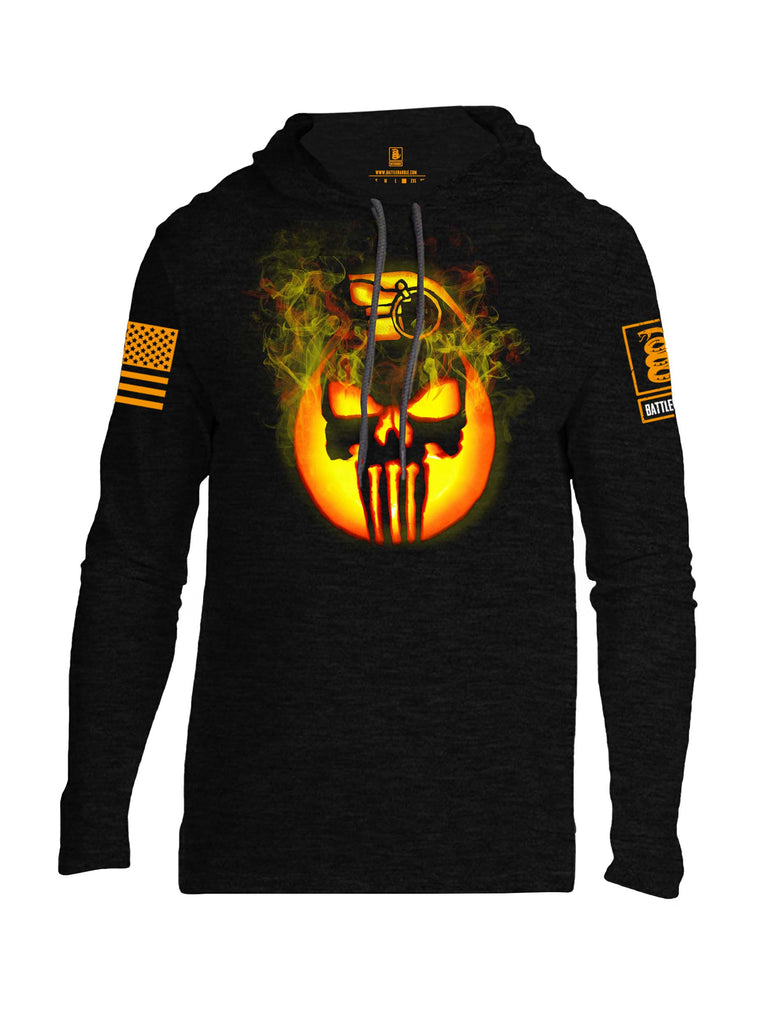 Battleraddle Expounder Skull Pumpkin Orange Sleeve Print Mens Thin Cotton Lightweight Hoodie