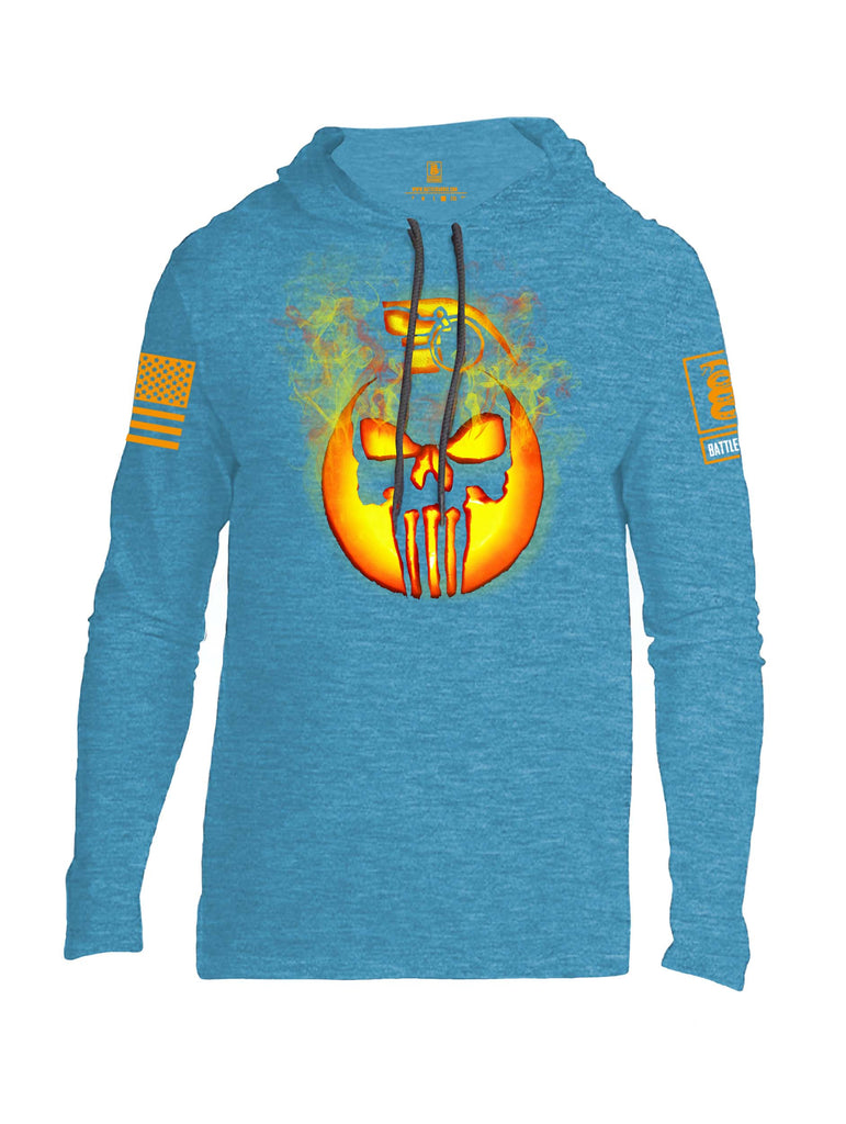 Battleraddle Expounder Skull Pumpkin Orange Sleeve Print Mens Thin Cotton Lightweight Hoodie