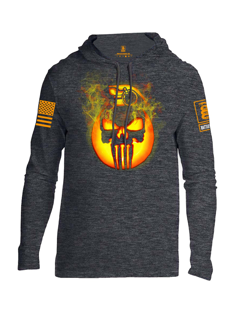 Battleraddle Expounder Skull Pumpkin Orange Sleeve Print Mens Thin Cotton Lightweight Hoodie