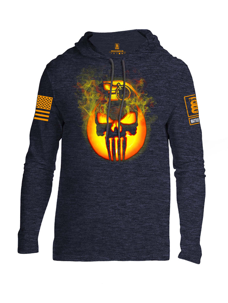 Battleraddle Expounder Skull Pumpkin Orange Sleeve Print Mens Thin Cotton Lightweight Hoodie