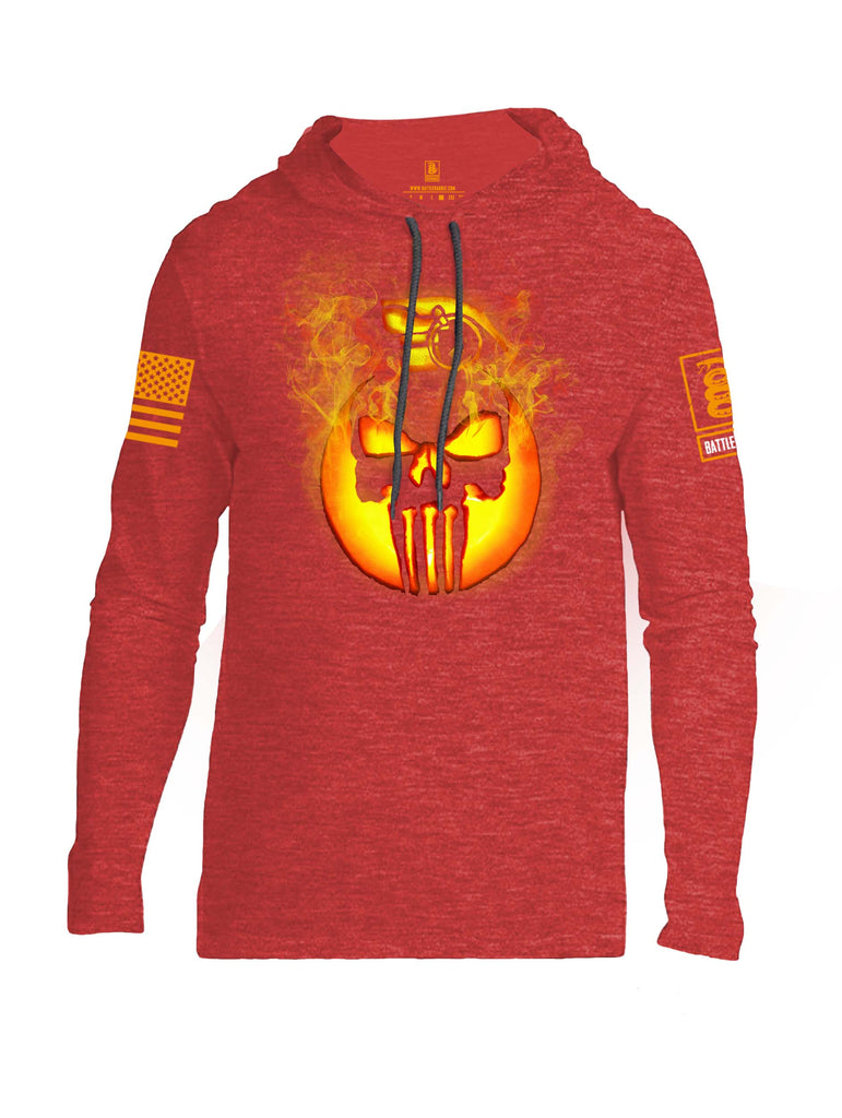 Battleraddle Expounder Skull Pumpkin Orange Sleeve Print Mens Thin Cotton Lightweight Hoodie