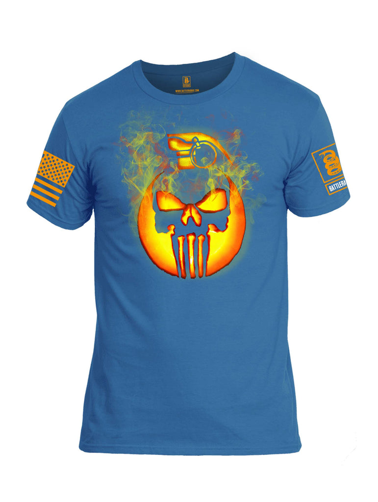 Battleraddle Expounder Skull Pumpkin KABOOM Orange Sleeve Print Mens Cotton Crew Neck T Shirt