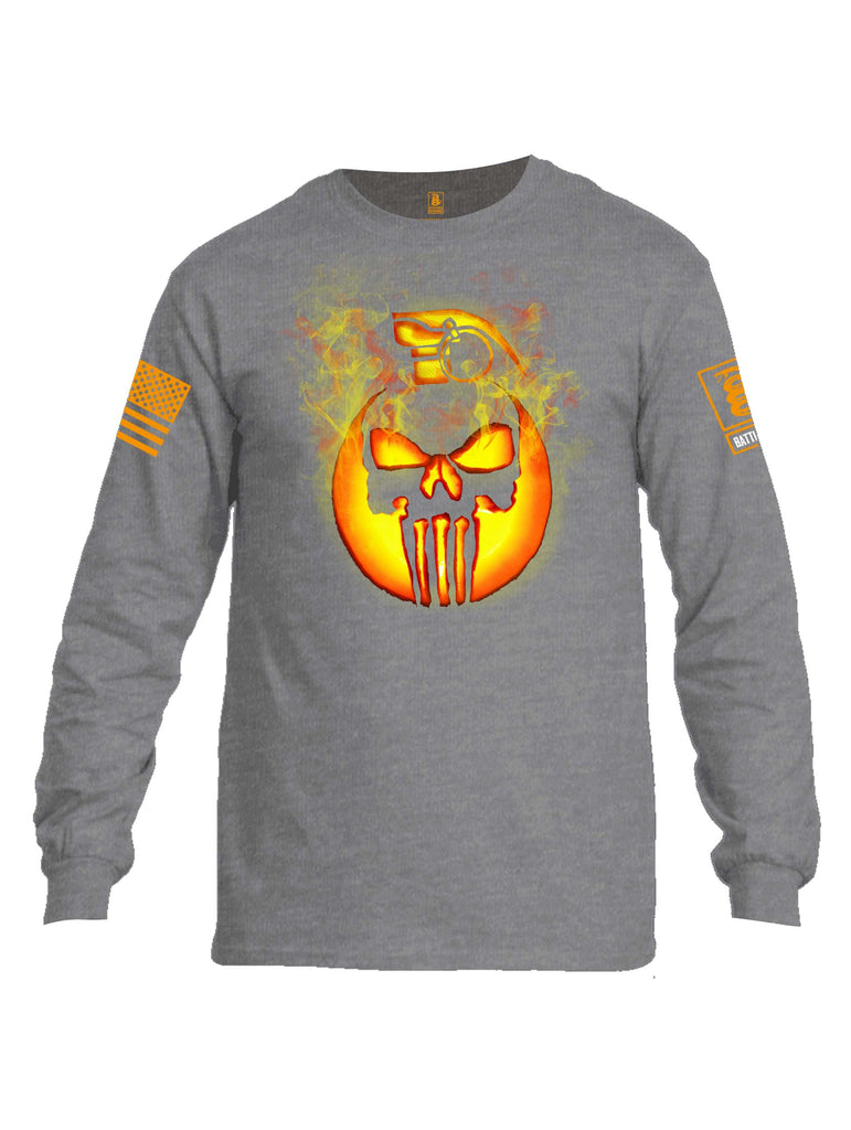 Battleraddle Expounder Skull Pumpkin Orange Sleeve Print Mens Cotton Long Sleeve Crew Neck T Shirt