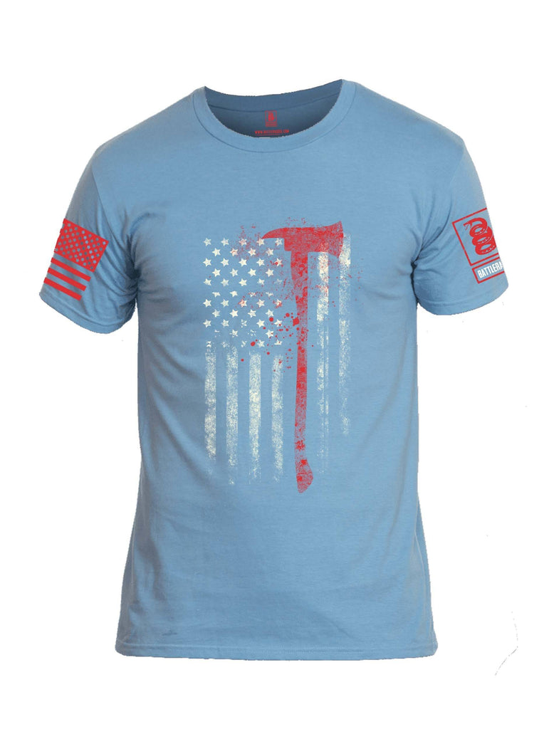 Battleraddle Firefighter Axe USA Flag Red Sleeve Print Mens Cotton Crew Neck T Shirt shirt|custom|veterans|Apparel-Mens T Shirt-cotton