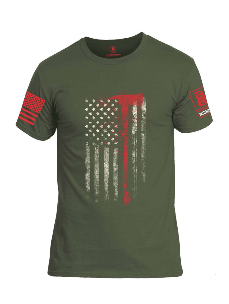 Battleraddle Firefighter Axe USA Flag Red Sleeve Print Mens Cotton Crew Neck T Shirt shirt|custom|veterans|Apparel-Mens T Shirt-cotton