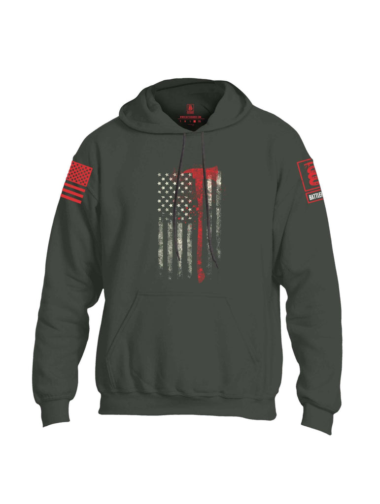 Battleraddle Firefighter Axe USA Flag Red Sleeve Print Mens Blended Hoodie With Pockets shirt|custom|veterans|Apparel-Mens Hoodies-Cotton/Dryfit Blend