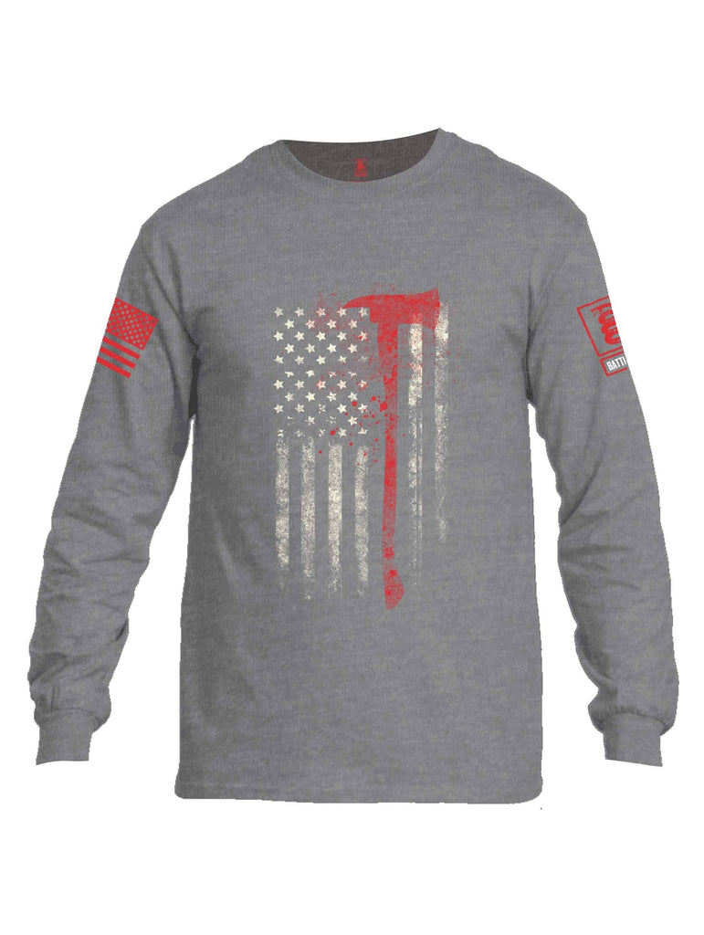Battleraddle Firefighter Axe USA Flag Red Sleeve Print Mens Cotton Long Sleeve Crew Neck T Shirt shirt|custom|veterans|Men-Long Sleeves Crewneck Shirt