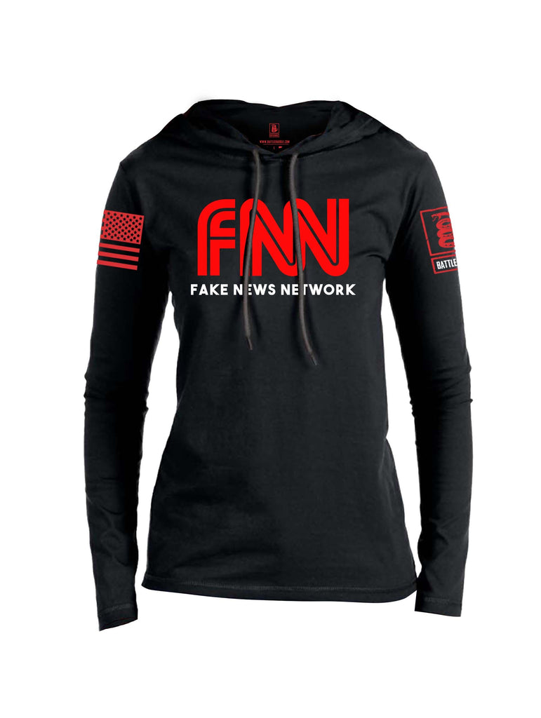 Battleraddle FNN Fake News Network Red Sleeve Print Womens Thin Cotton Lightweight Hoodie