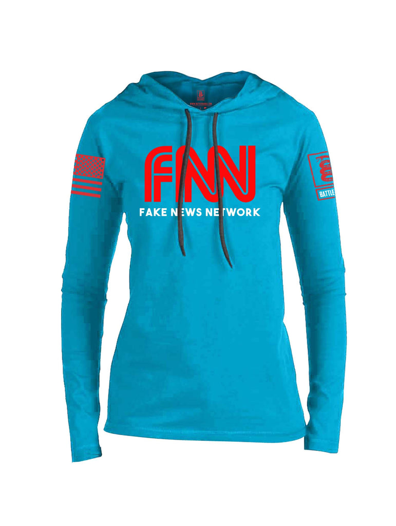 Battleraddle FNN Fake News Network Red Sleeve Print Womens Thin Cotton Lightweight Hoodie