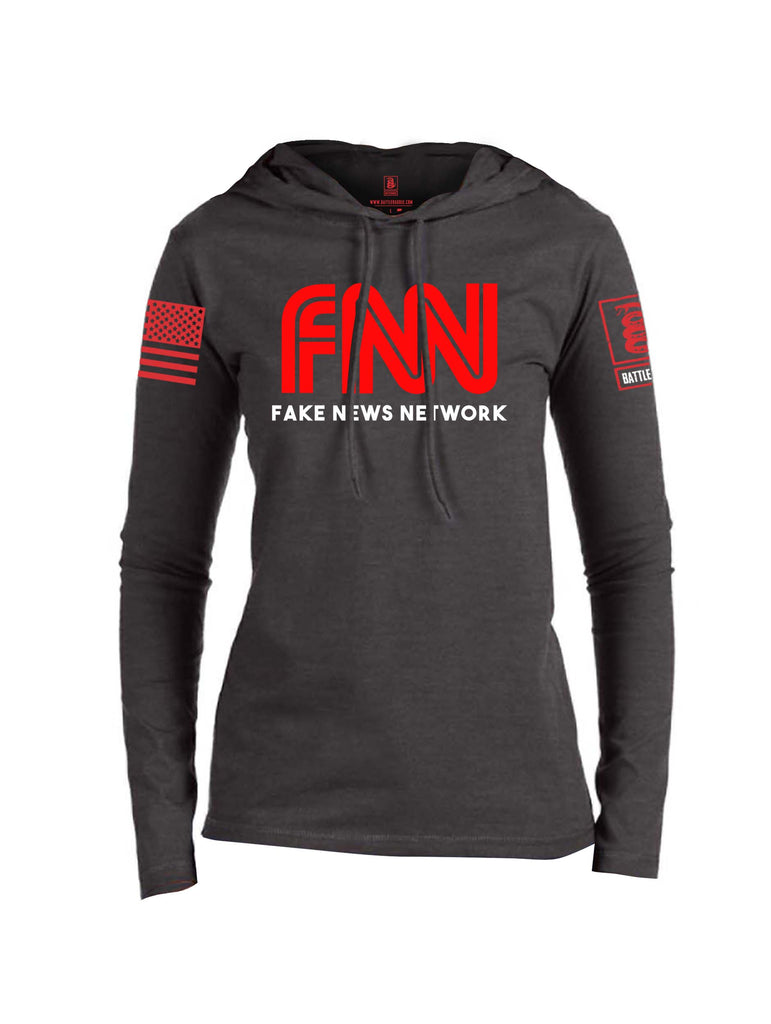 Battleraddle FNN Fake News Network Red Sleeve Print Womens Thin Cotton Lightweight Hoodie