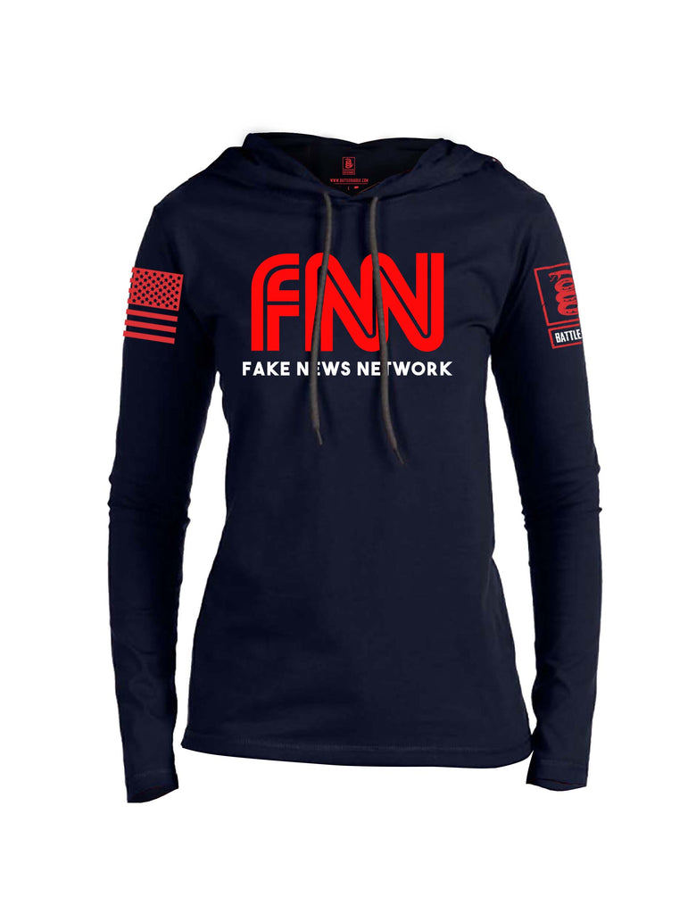 Battleraddle FNN Fake News Network Red Sleeve Print Womens Thin Cotton Lightweight Hoodie