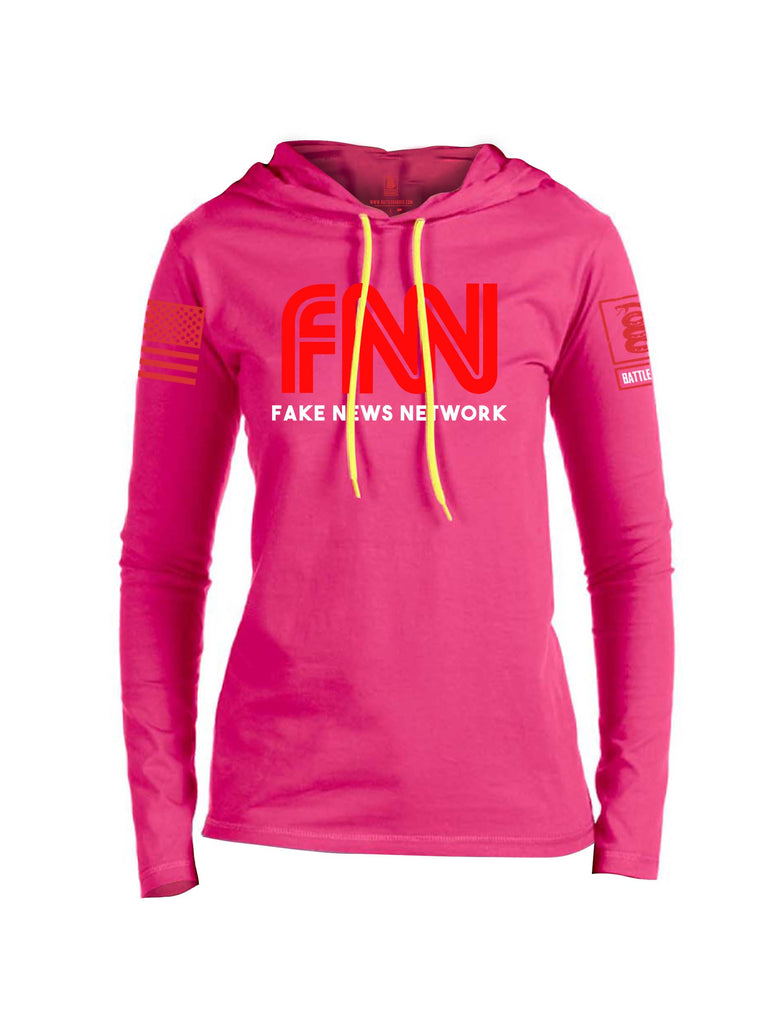 Battleraddle FNN Fake News Network Red Sleeve Print Womens Thin Cotton Lightweight Hoodie