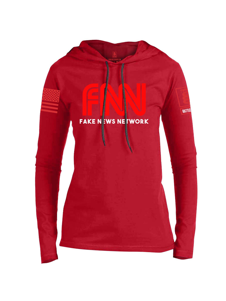 Battleraddle FNN Fake News Network Red Sleeve Print Womens Thin Cotton Lightweight Hoodie
