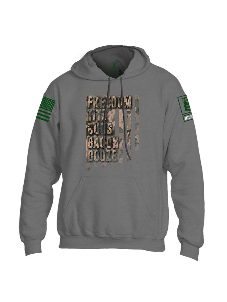 Battleraddle Freedom Tits Guns Bacon Booze Green Sleeve Print Mens Blended Hoodie With Pockets