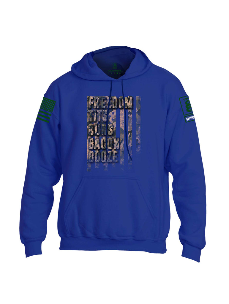 Battleraddle Freedom Tits Guns Bacon Booze Green Sleeve Print Mens Blended Hoodie With Pockets