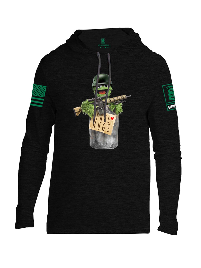 Battleraddle Grouchy Free Hugs Green Sleeve Print Mens Thin Cotton Lightweight Hoodie shirt|custom|veterans|Apparel-Mens Hoodie-Cotton