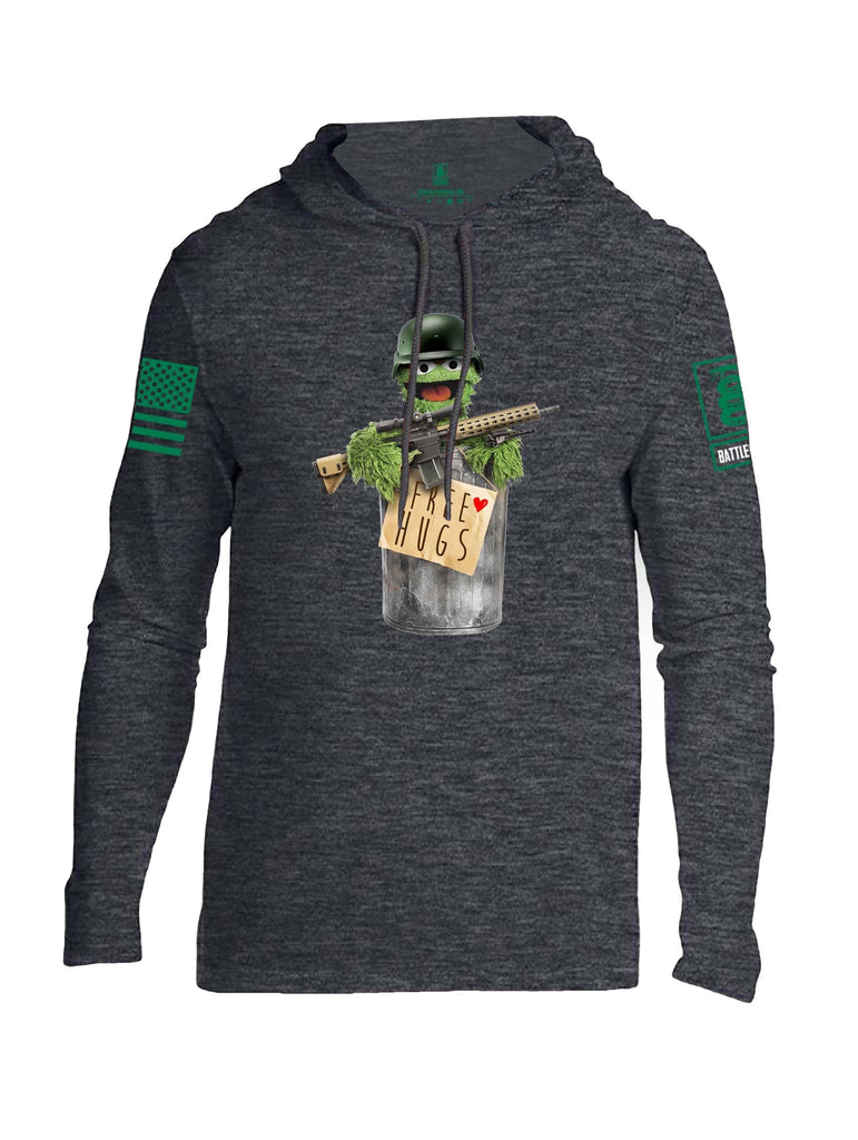 Battleraddle Grouchy Free Hugs Green Sleeve Print Mens Thin Cotton Lightweight Hoodie shirt|custom|veterans|Apparel-Mens Hoodie-Cotton