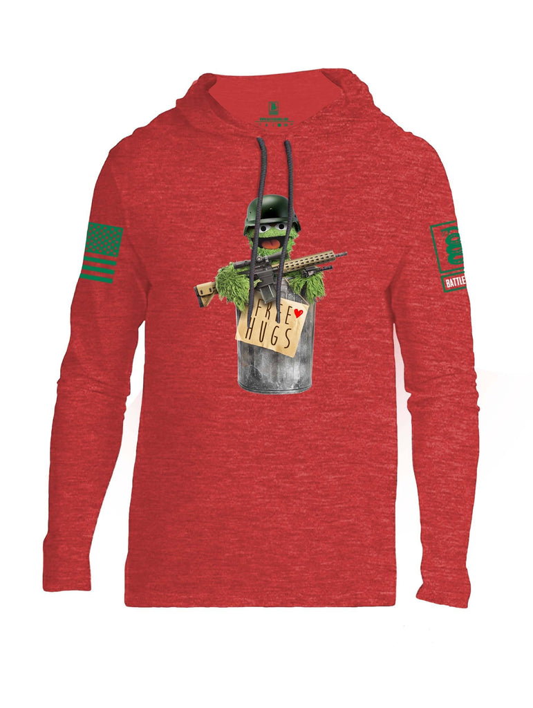 Battleraddle Grouchy Free Hugs Green Sleeve Print Mens Thin Cotton Lightweight Hoodie shirt|custom|veterans|Apparel-Mens Hoodie-Cotton