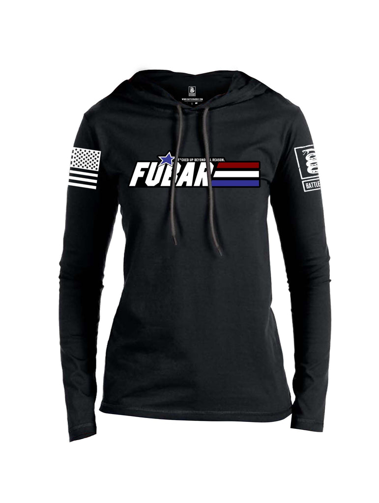 Battleraddle FUBAR White Sleeve Print Womens Thin Cotton Lightweight Hoodie