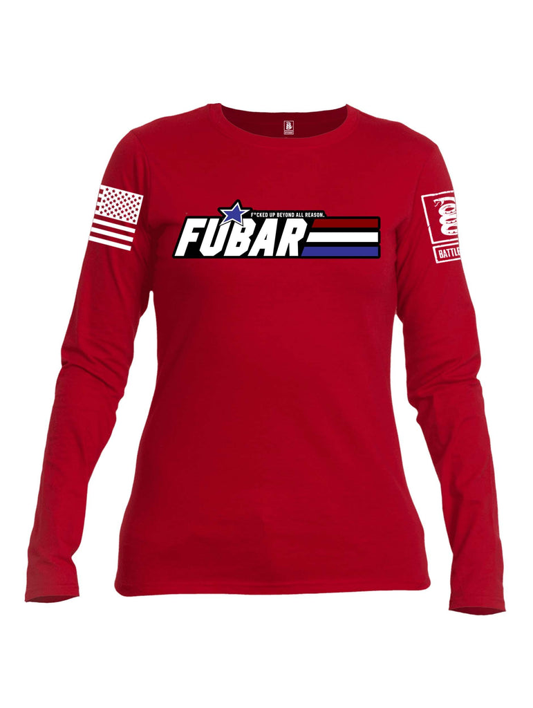 Battleraddle FUBAR White Sleeve Print Womens Cotton Long Sleeve Crew Neck T Shirt