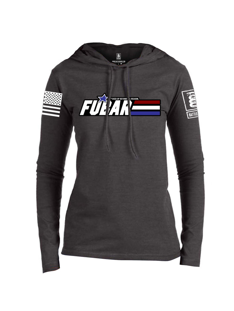 Battleraddle FUBAR White Sleeve Print Womens Thin Cotton Lightweight Hoodie
