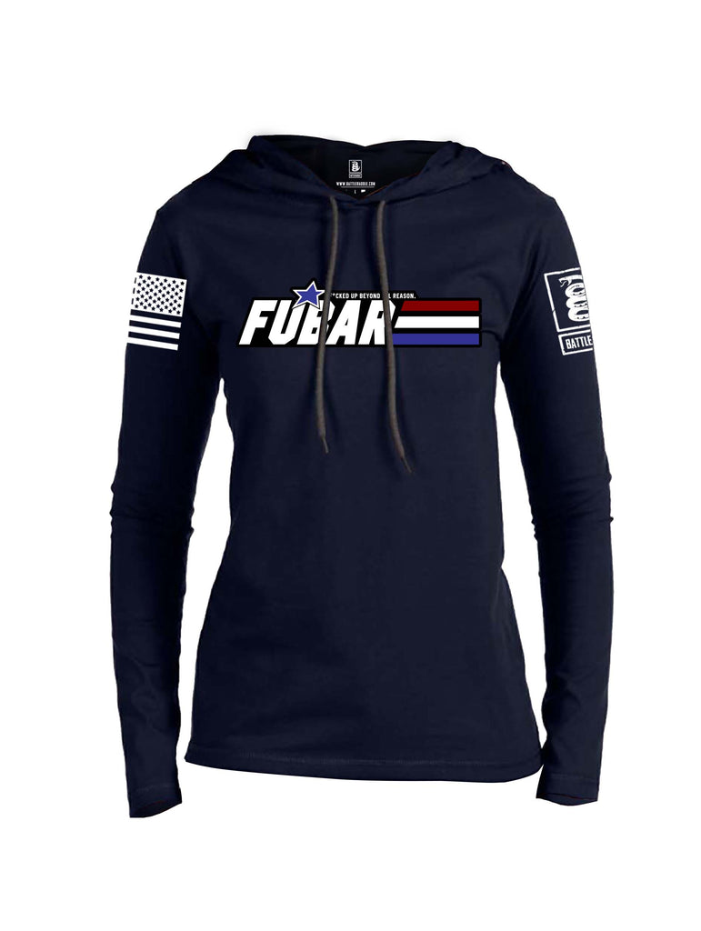 Battleraddle FUBAR White Sleeve Print Womens Thin Cotton Lightweight Hoodie