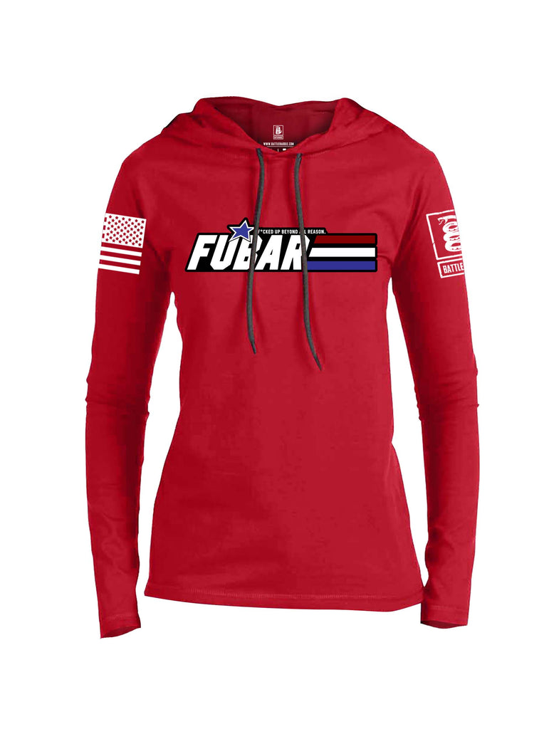 Battleraddle FUBAR White Sleeve Print Womens Thin Cotton Lightweight Hoodie