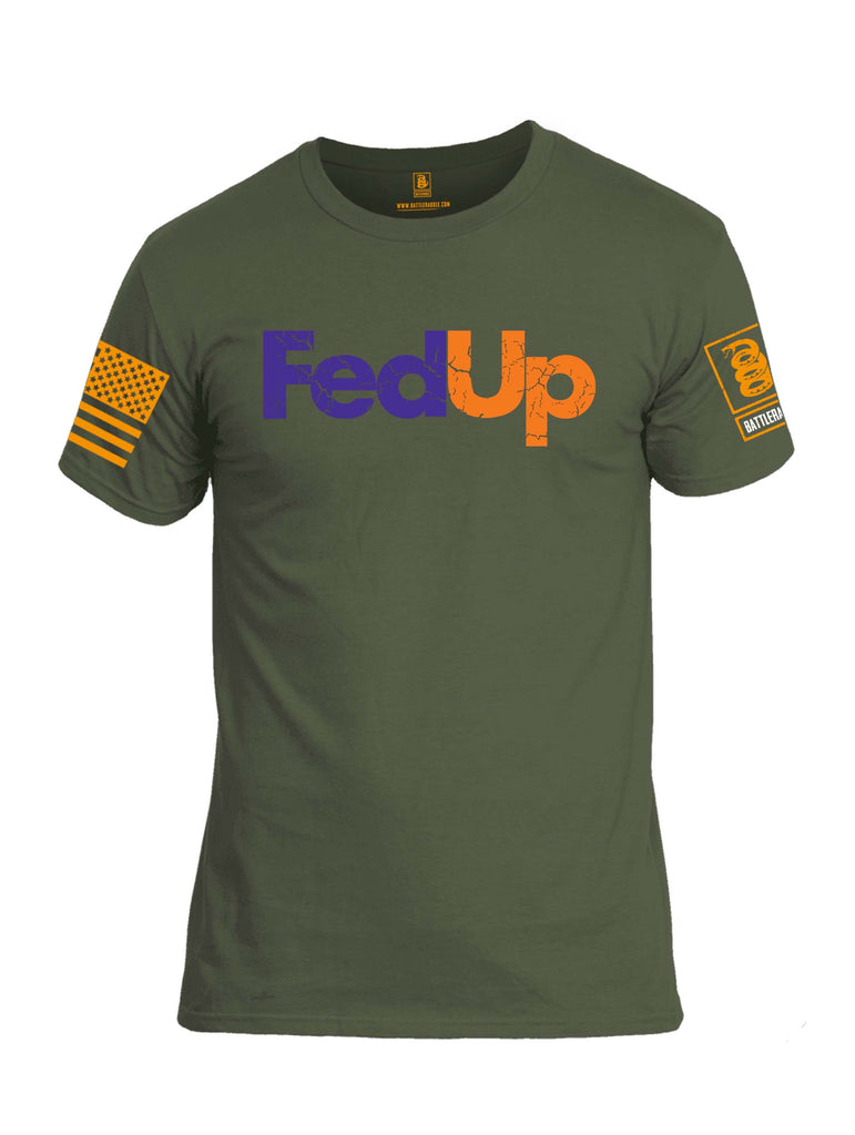 Battleraddle FedUp V2 Orange Sleeve Print Mens Cotton Crew Neck T Shirt