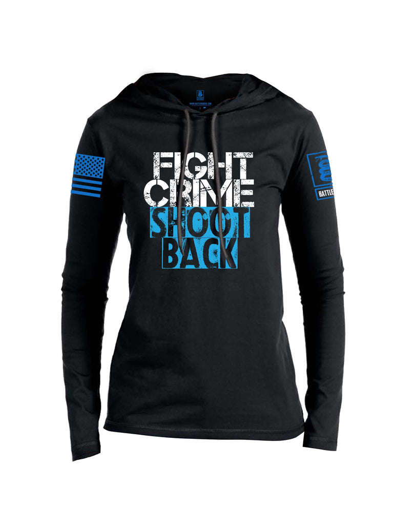 Battleraddle Fight Crime Shoot Back Blue Sleeve Print Womens Thin Cotton Lightweight Hoodie