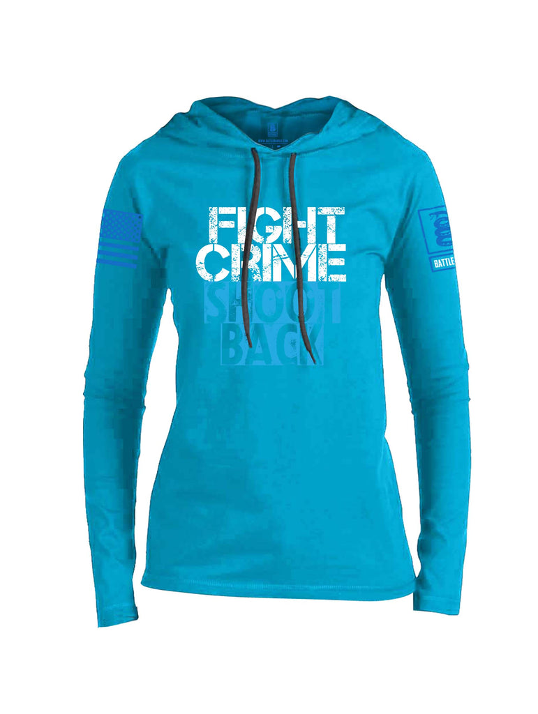 Battleraddle Fight Crime Shoot Back Blue Sleeve Print Womens Thin Cotton Lightweight Hoodie