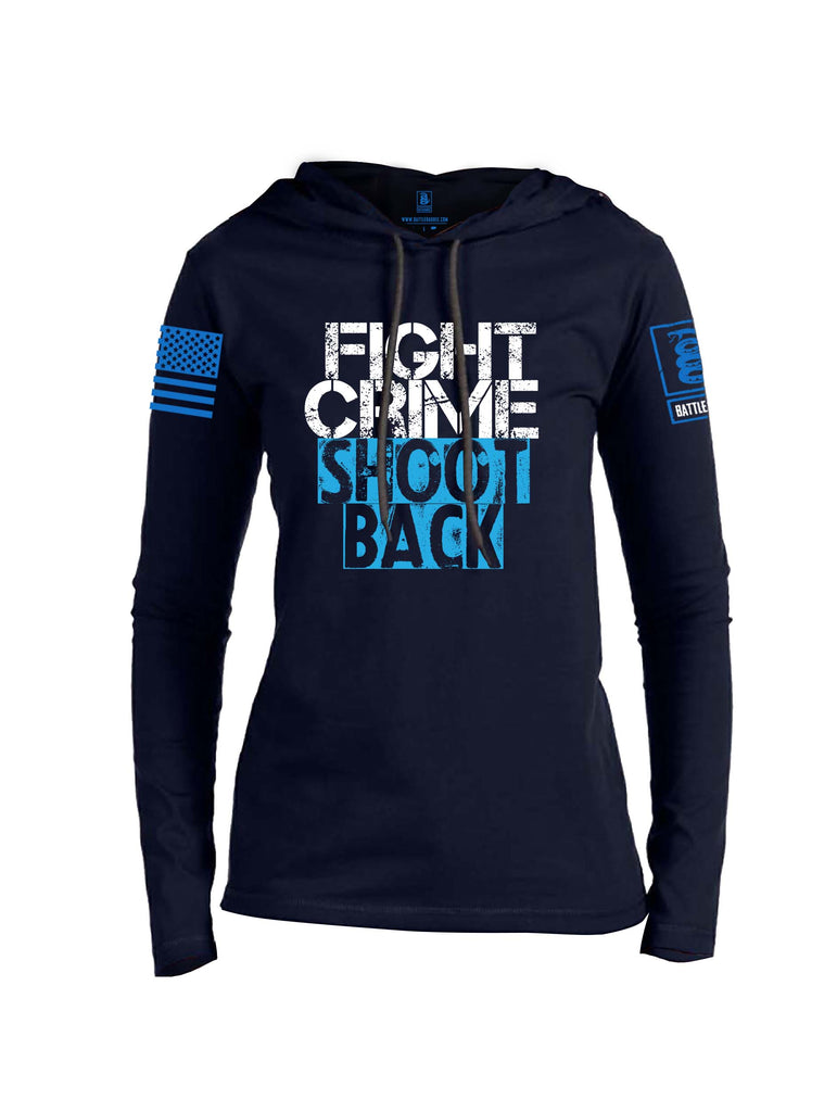 Battleraddle Fight Crime Shoot Back Blue Sleeve Print Womens Thin Cotton Lightweight Hoodie