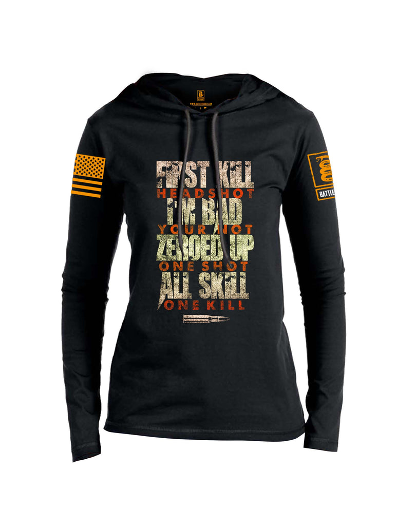Battleraddle First Kill Head Shot Orange Sleeve Print Womens Thin Cotton Lightweight Hoodie