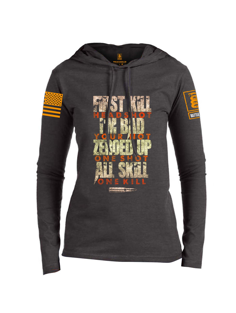 Battleraddle First Kill Head Shot Orange Sleeve Print Womens Thin Cotton Lightweight Hoodie