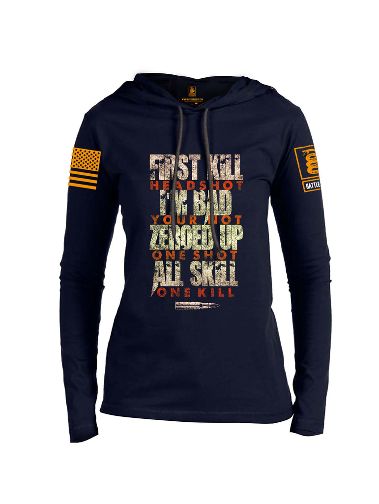 Battleraddle First Kill Head Shot Orange Sleeve Print Womens Thin Cotton Lightweight Hoodie