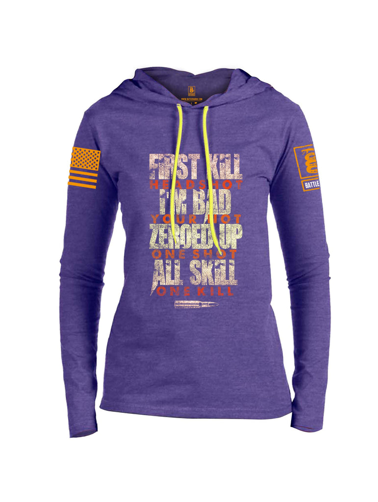 Battleraddle First Kill Head Shot Orange Sleeve Print Womens Thin Cotton Lightweight Hoodie