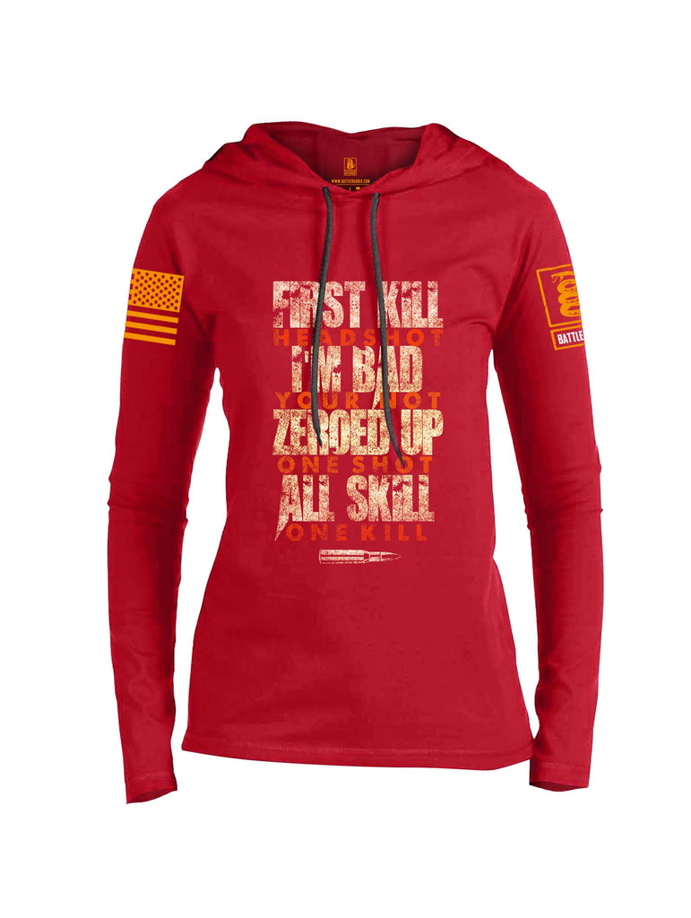 Battleraddle First Kill Head Shot Orange Sleeve Print Womens Thin Cotton Lightweight Hoodie