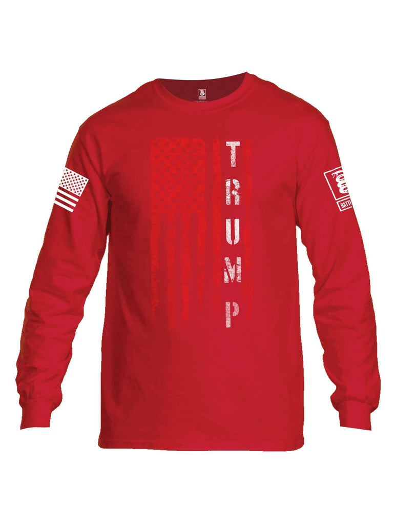 Battleraddle Flag Trump White Sleeve Print Mens Cotton Long Sleeve Crew Neck T Shirt shirt|custom|veterans|Men-Long Sleeves Crewneck Shirt