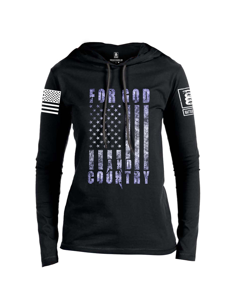Battleraddle For God And Country White Sleeve Print Womens Thin Cotton Lightweight Hoodie