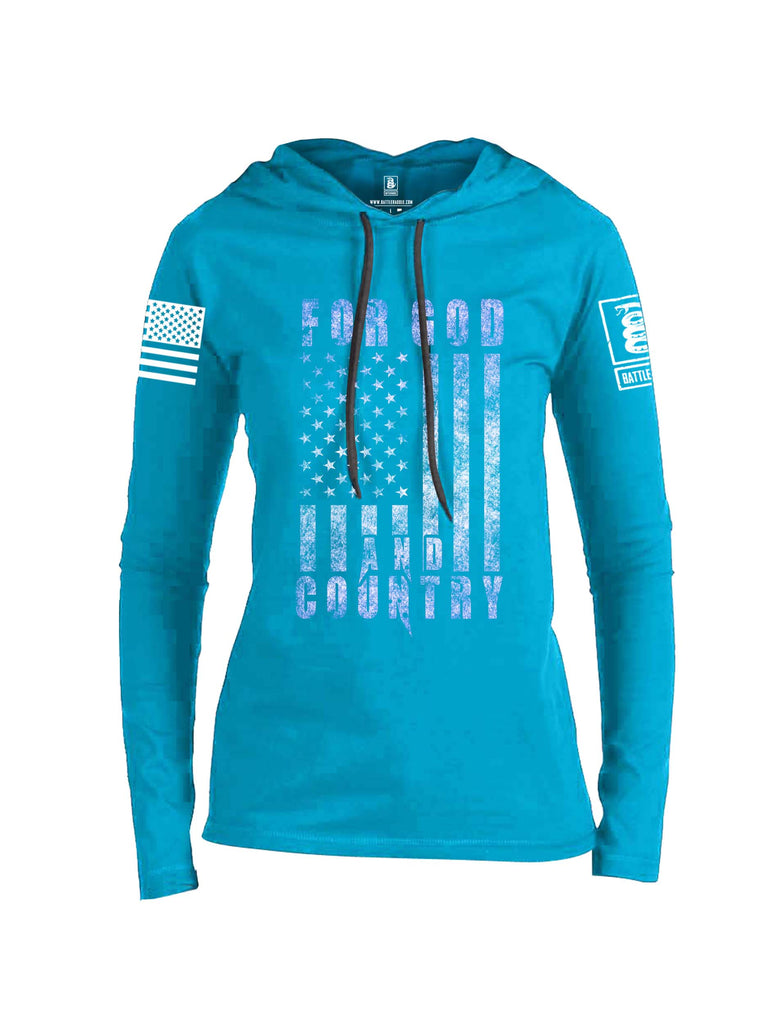 Battleraddle For God And Country White Sleeve Print Womens Thin Cotton Lightweight Hoodie