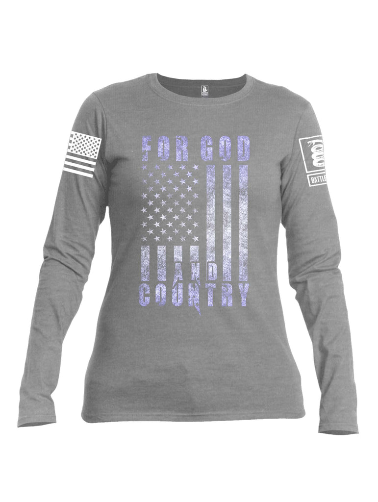 Battleraddle For God And Country White Sleeve Print Womens Cotton Long Sleeve Crew Neck T Shirt
