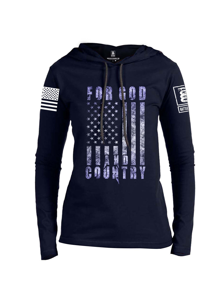Battleraddle For God And Country White Sleeve Print Womens Thin Cotton Lightweight Hoodie