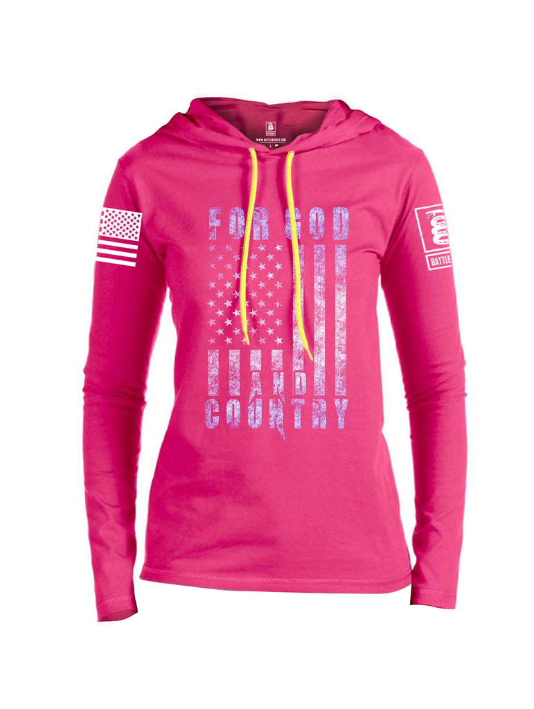 Battleraddle For God And Country White Sleeve Print Womens Thin Cotton Lightweight Hoodie