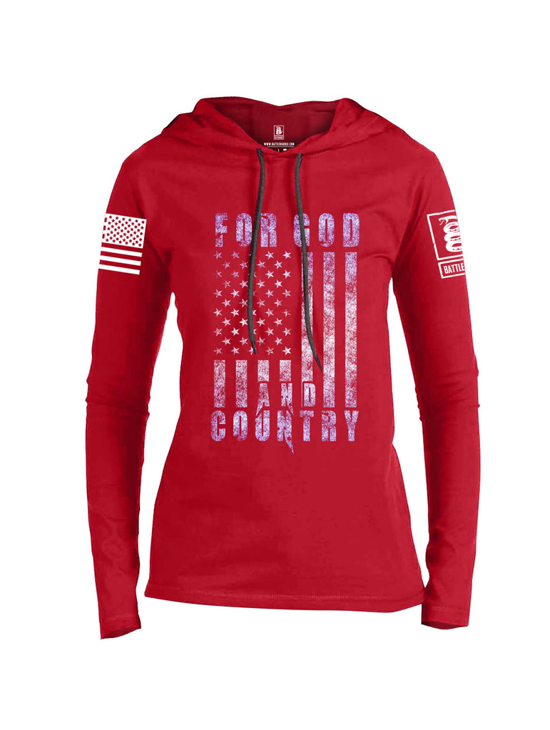 Battleraddle For God And Country White Sleeve Print Womens Thin Cotton Lightweight Hoodie