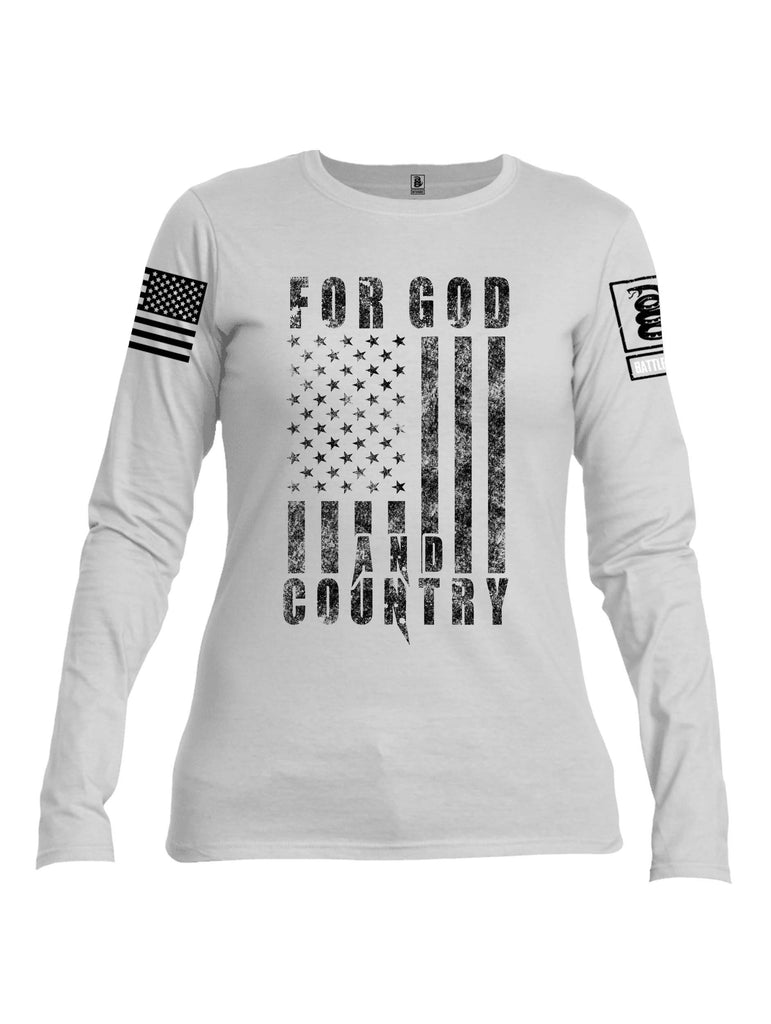 Battleraddle For God And Country White Sleeve Print Womens Cotton Long Sleeve Crew Neck T Shirt