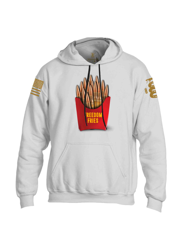 Battleraddle Freedom Fries Brass Sleeve Print Mens Blended Hoodie With Pockets